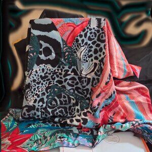 Hermes Jaquar Quetzal Print Silk Carré  Scarf